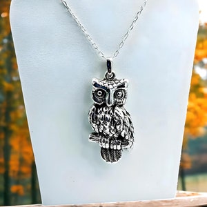 Sterling Silver Owl Pendant Necklace: Nature Lover Gift, Adjustable Chain 1196