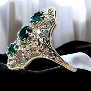 Vintage London Blue Topaz Filigree Ring: 925 Sterling Silver, Rhodium Finish 1126