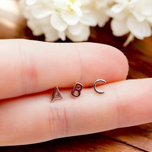 5mm Single 925 Sterling Silver Tiny Initial Earrings, Custom A-Z Pushback Studs Perfect for Everyday Wear, Cute Birthday Present 1884