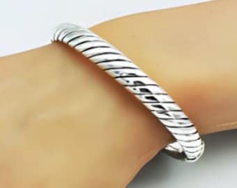 Sterling Silver Cable Bangle Bracelet -925 Twisted Lightweight Design,6.5" Spring Hinged-Unique Gift for Women,Birthday Jewelry Present 1286
