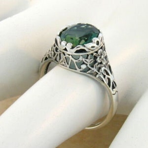 1.60 Sim. Emerald Solitaire Filigree Ring In 925 Solid Sterling Silver Vintage Antique Design         717