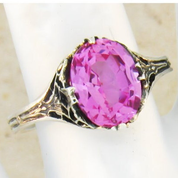 Vintage Estate Pink Lab Sapphire Solitaire Filigree Ring In 925 Solid Sterling Silver       450