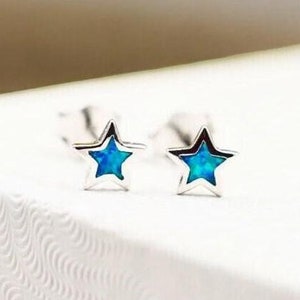 Tiny Blue Opal Star Earrings, 925 Sterling Silver 5mm Studs, Dainty Fashion Accessory, Great Graduation Gift, Perfect Birthday Present 1856
