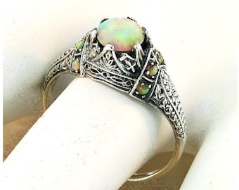 Vintage Estate Opal Filigree Ring In 925 Solid Sterling Silver           643