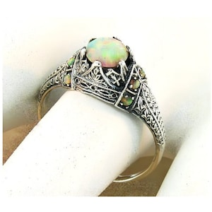 Vintage Estate Opal Filigree Ring In 925 Solid Sterling Silver           643