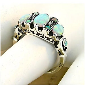 Ring Sizes 5 Through 12  Vintage Opal Filigree Ring In 925 Solid Sterling Silver Antique Design #143