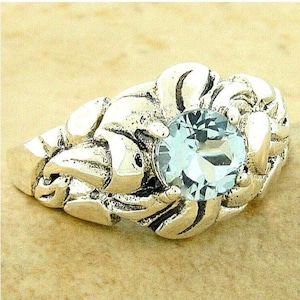 Vintage Estate Natural Sky Blue Topaz Solitaire Ring In 925 Solid Sterling Silver    1033
