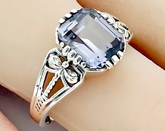 Vintage Estate Color Changing Sim. Alexandrite Solitaire Filigree Ring In 925 Solid Sterling Silver     837