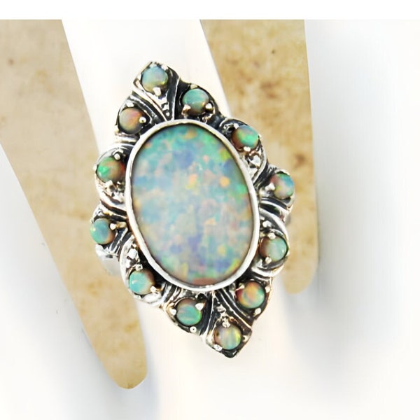 Vintage Estate Opal Filigree Ring In 925 Solid Sterling Silver      491