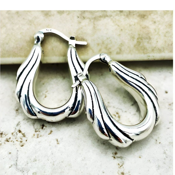 Wave Hoop Earrings in Sterling Silver - 925 Latch Back, Lightweight Elegance-Unique Gift for Her Jewelry Collection,Ideal Birthday Gift 1289