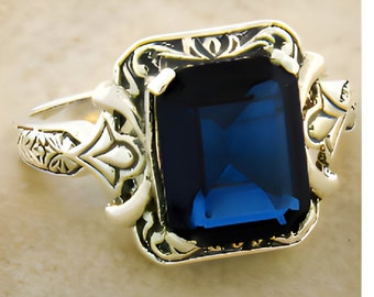 Vintage Estate Royal Blue 2.60 Carat Sim. Sapphire Solitaire Filigree Ring In 925 Solid Sterling Silver         1132