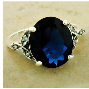 Vintage 3.50 Carat Royal Blue Sim. Sapphire Ring: 925 Sterling Silver Filigree 1143