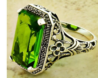 Vintage Estate 5.50 Carat Peridot Solitaire Filigree Ring In 925 Solid Sterling       1134