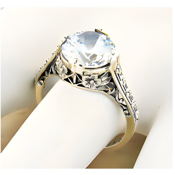 Vintage Estate 2.5 Carat Cubic Zirconia Solitaire Filigree Ring In 925 Solid Sterling Silver    123