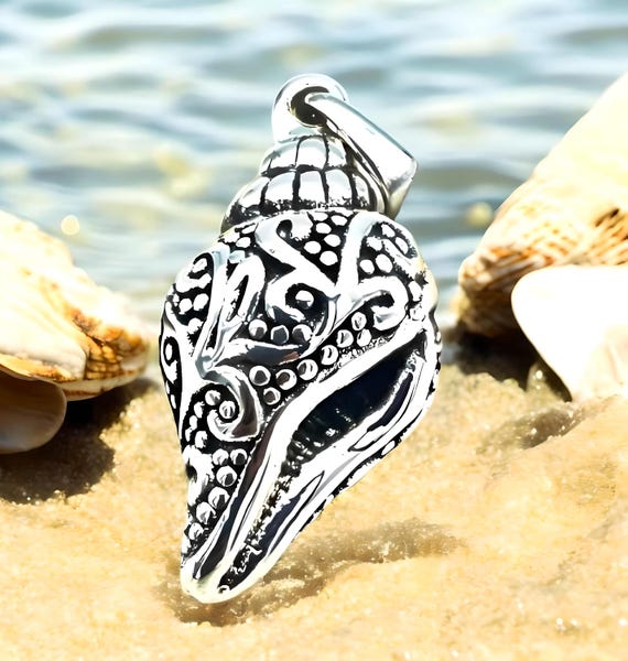 Conch Sea Shell Charm Sterling Silver Antiqued Finish Conch Sea Shell Charm Sterling Silver Antiqued Finish