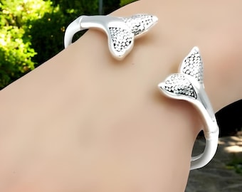 925 Sterling Silver Dolphin Tail Bangle: Ocean-Themed Lightweight Bracelet (6.75") 1631