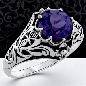 Scottish Thistle Color Changing Alexandrite Ring in 925 Solid Sterling Silver - Unique Anniversary Or Birthday Gift, June Birthstone 326