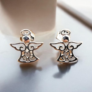 925 Sterling Silver Angel Stud Earrings, Dainty Push Back Style, Delicate Jewelry for Any Occasion, Lovely Anniversary Or Birthday Gift 1993