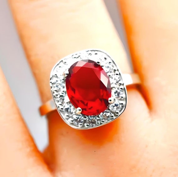 Vintage Sim. Ruby Ring: 925 Sterling Silver State… - image 4