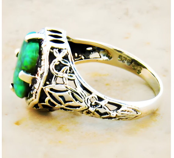 Vintage Estate Green Fire Opal Solitaire Filigree… - image 2