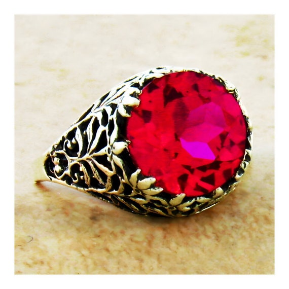 Vintage Filigree 925 Sterling Silver Ring 5.00 Carat Lab Ruby Solitaire 379