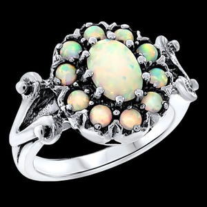 Vintage Opal Flower Ring in 925 Solid Sterling Silver, Elegant Jewelry for Everyday Wear, Perfect Gift for Birthday Or Anniversary    464