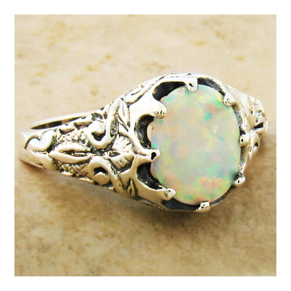 Vintage Estate Opal Solitaire Filigree Ring In 92… - image 2