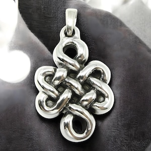 Celtic Knot Pendant In 925 Sterling Silver Lightweight Charm, Symbolic Endless Knot Jewelry Gift, Adjustable 16&quot;-18&quot; Chain Option 1562