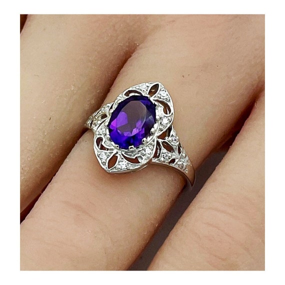 Vintage Estate Natural Amethyst & Cubic Zirconia … - image 1