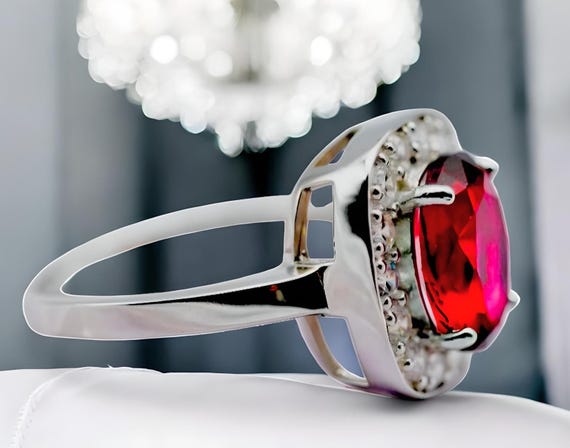 Vintage Sim. Ruby Ring: 925 Sterling Silver State… - image 3