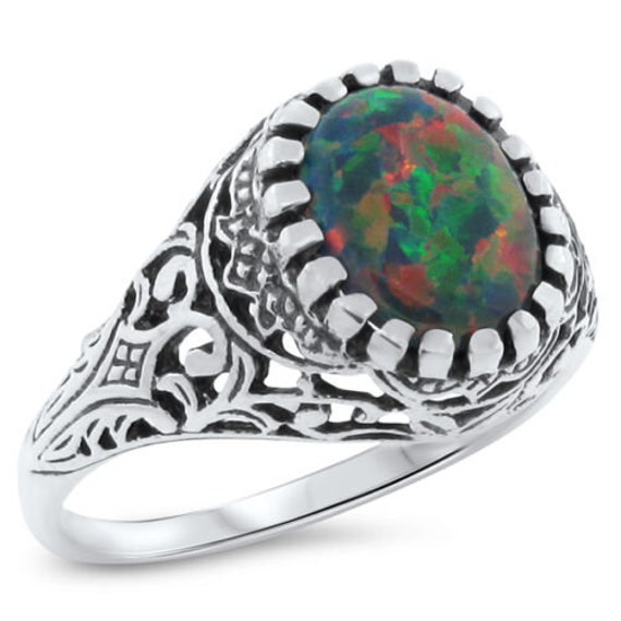 Vintage Estate Black Opal Solitaire Filigree Ring… - image 2