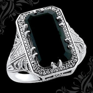Vintage 925 Solid Sterling Silver Black Agate Solitaire Ring, Beautiful Filigree Design, Unique Gift for Special Occasions  765
