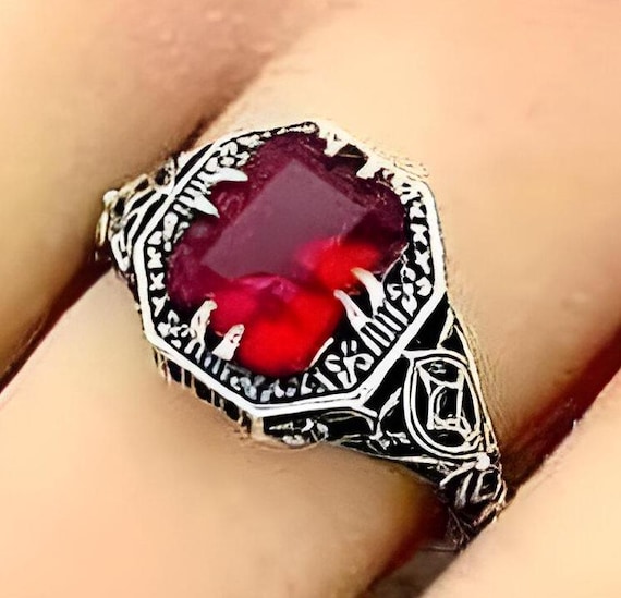 Vintage Sim. Ruby Ring: 925 Sterling Silver Filig… - image 2
