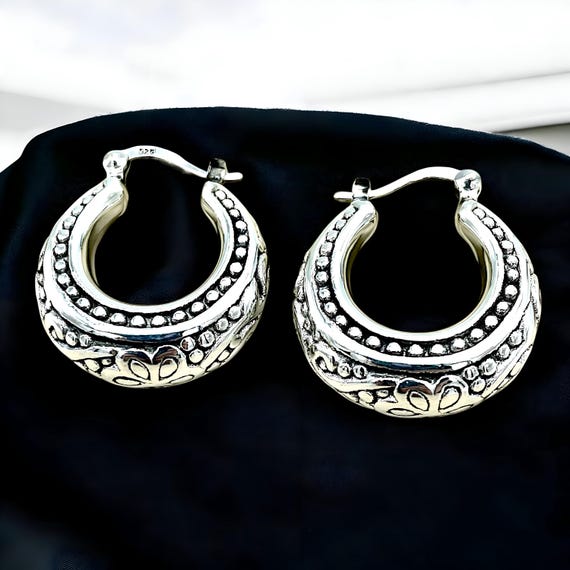 925 Sterling Silver 30mm Oval Vintage Filigree Hoop Earrings For Women - Italy E - Foto 12