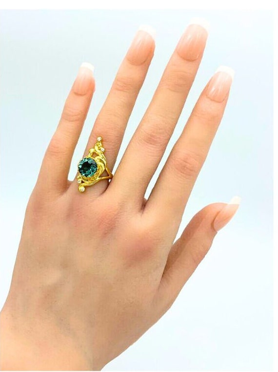 Emerald Gold Statement Ring - May Birthstone - Gi… - image 3