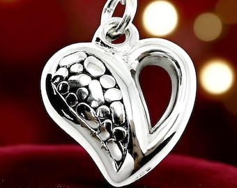 925 Sterling Silver Textured Open Heart Pendant: Lightweight Romantic Gift 1645