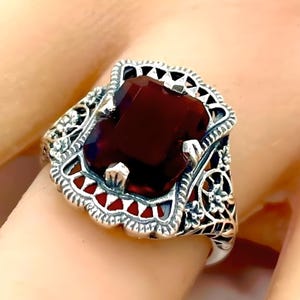 Ring Sizes 5-10 Vintage Filigree Red Garnet In 925 Solid Sterling Silver Solitaire Ring, Unique Birthday Or Anniversary Gift        1191