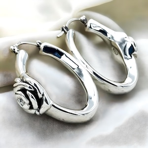 Rose Flower Hoop Earrings in 925 Sterling Silver - Lightweight and Feminine,Latch Back Closure,Great Mother&#39;s Day Gift,Birthday Present 1565