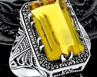 Vintage 6.00 Carat Citrine Ring: Filigree 925 Sterling Silver 547