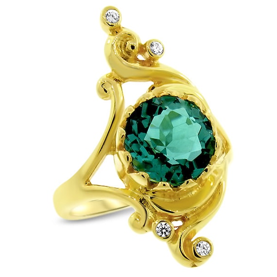 Emerald Gold Statement Ring - May Birthstone - Gi… - image 2