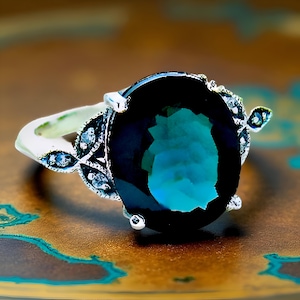 Vintage Filigree 3.8 Carat London Blue Topaz Ring: 925 Sterling Silver, Cubic Zirconia Accents 1160