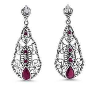 Vintage Natural Ruby Filigree Earrings In 925 Solid Sterling Silver         663