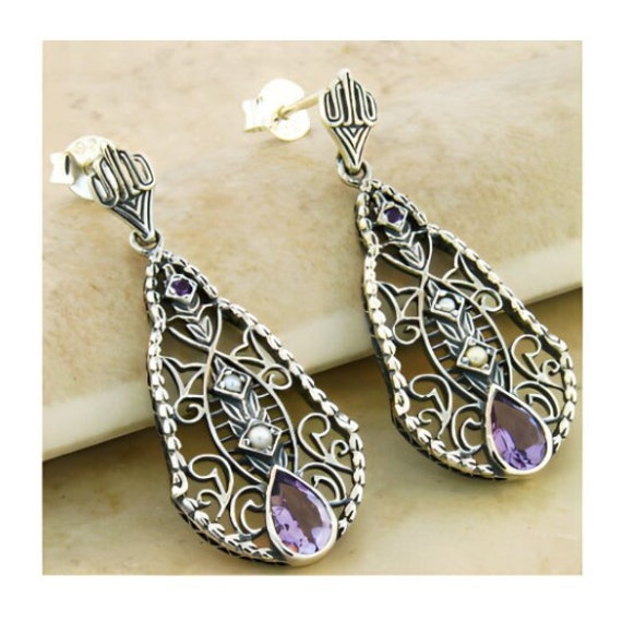 Vintage Estate Natural Amethyst & Freshwater Pear… - image 1