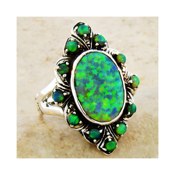 Vintage Estate Green Fire Opal Ring In 925 Solid S