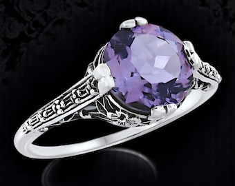 Vintage 2.50 Carat Natural Amethyst Filigree Ring: 925 Sterling Silver, Genuine Gemstone Jewelry 551