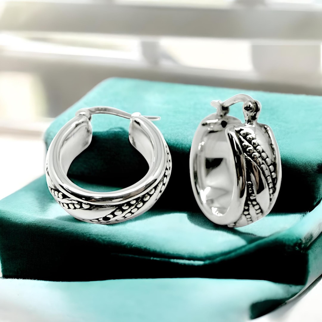 925 Sterling Silver Hoop Earrings: Delicate Dot Design, Lightweight ...