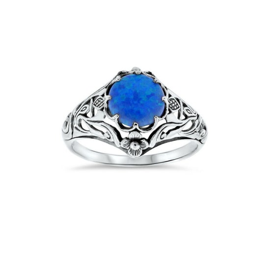 Vintage Estate "Scottish Thistle" Blue Opal Solit… - image 2