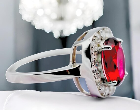 Vintage Sim. Ruby Ring: 925 Sterling Silver State… - image 3