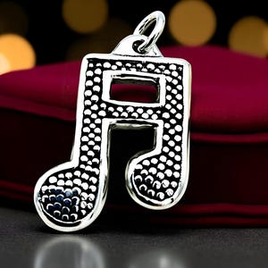 925 Sterling Silver Music Note Pendant: Lightweight Musician Charm, Optional Adjustable Chain 1553