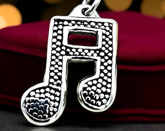 925 Sterling Silver Music Note Pendant: Lightweight Musician Charm, Optional Adjustable Chain 1553